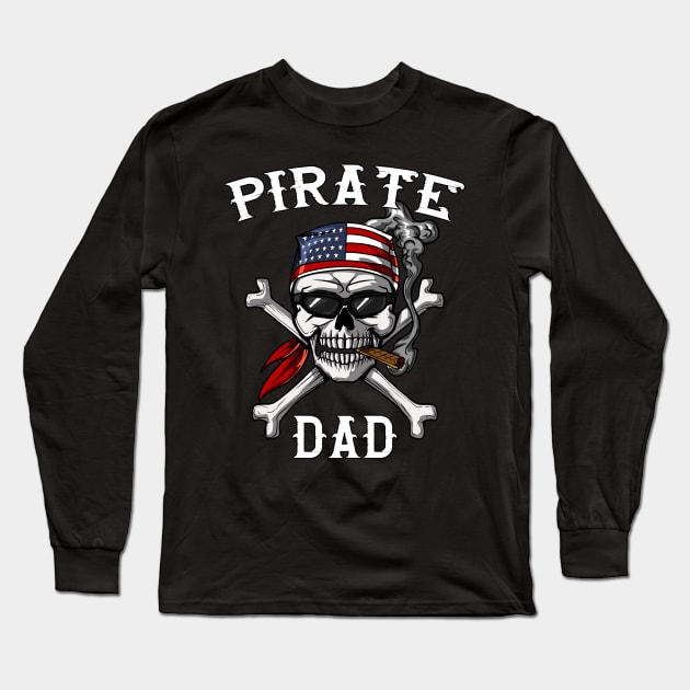 Pirate Dad Crossbones American Flag Long Sleeve T-Shirt by underheaven